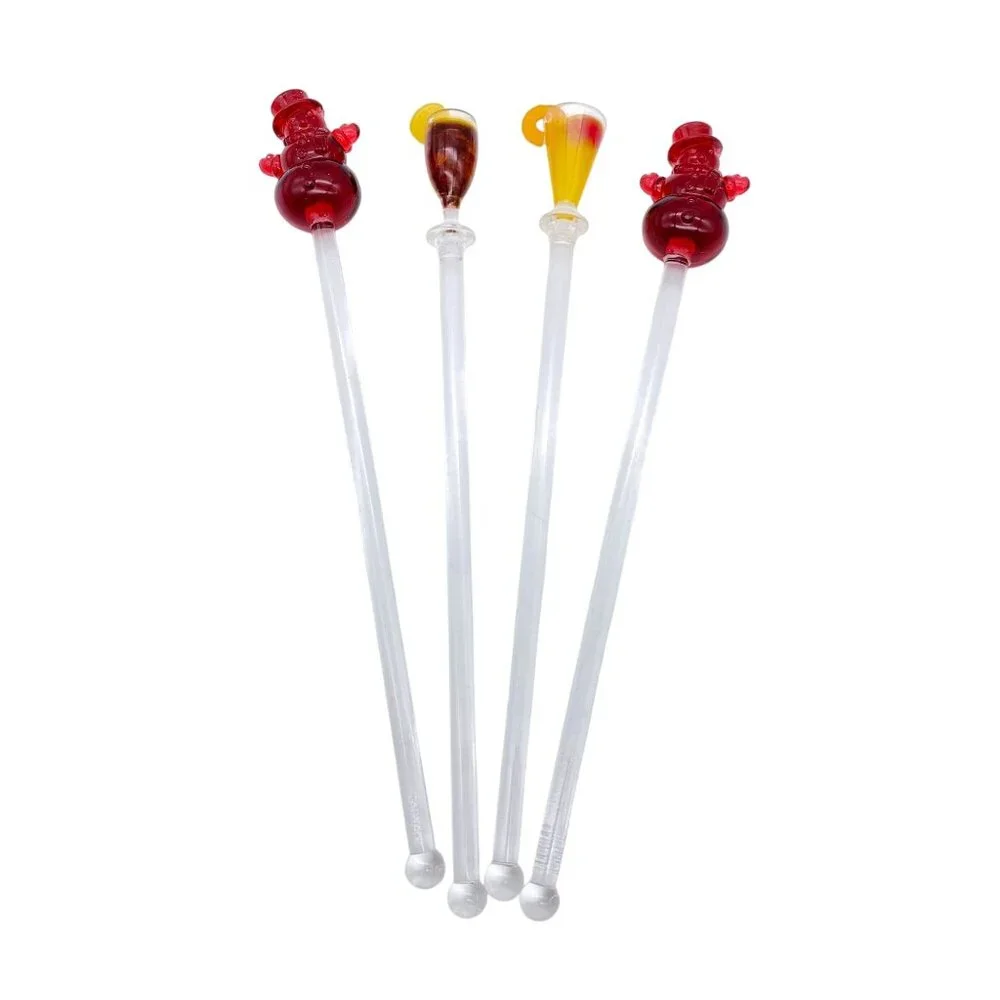 Snowman cocktail stirrers cocktail drink glasses plastic red Christmas barware 7